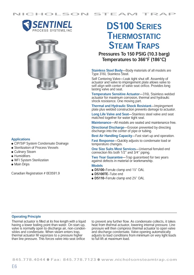 DS Sanitary Steam Trap Data Sheet