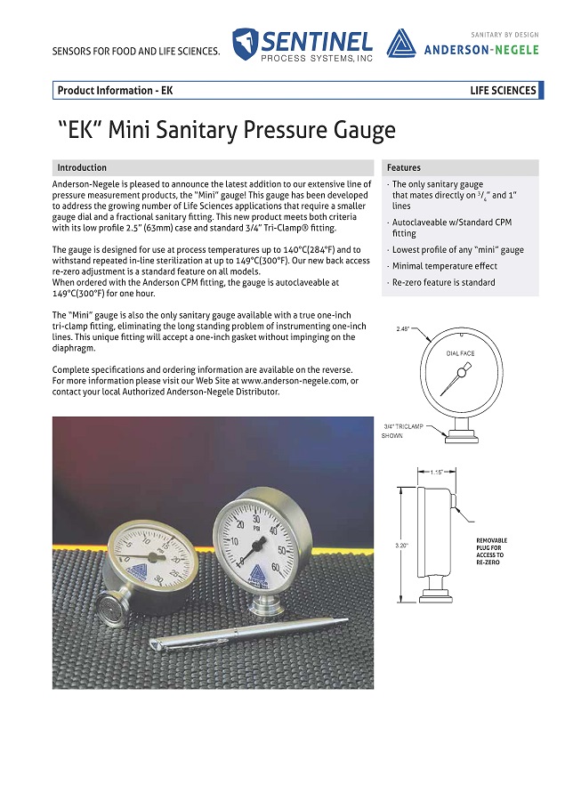 EK Mini Pressure Gauge Data Sheet