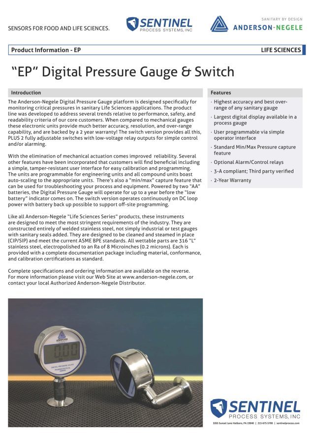 EP Digital Pressure Gauge Data Sheet