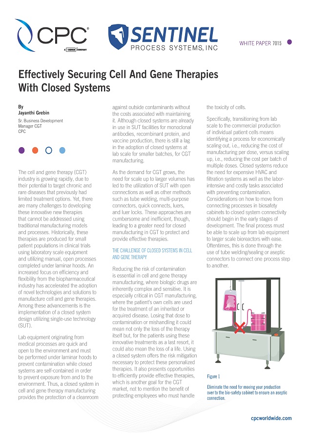 Effectively Securing Cell And Gene Therapies With Closed Systems Whitepaper
