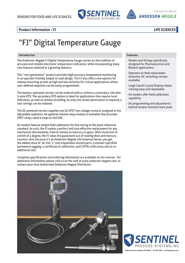 FJ Digital Temperature Gauge Data Sheet