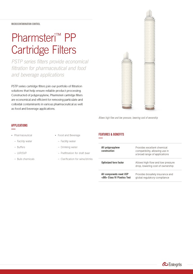 Pharmsteri PP Cartridge Filters Data Sheet
