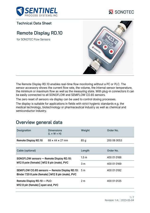 Remote Display RD.10 Technical Data Sheet