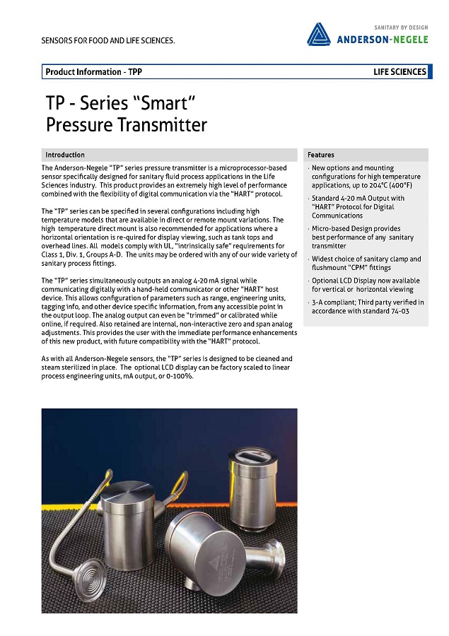 TP Series Smart Pressure Transmitter Data Sheet